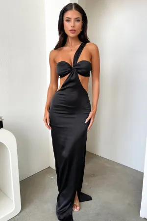 Alexia One Shoulder Satin Maxi Dress - Black