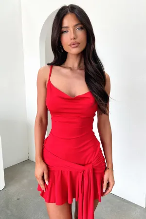 Angelina Cowl Neck Mini Dress - Red