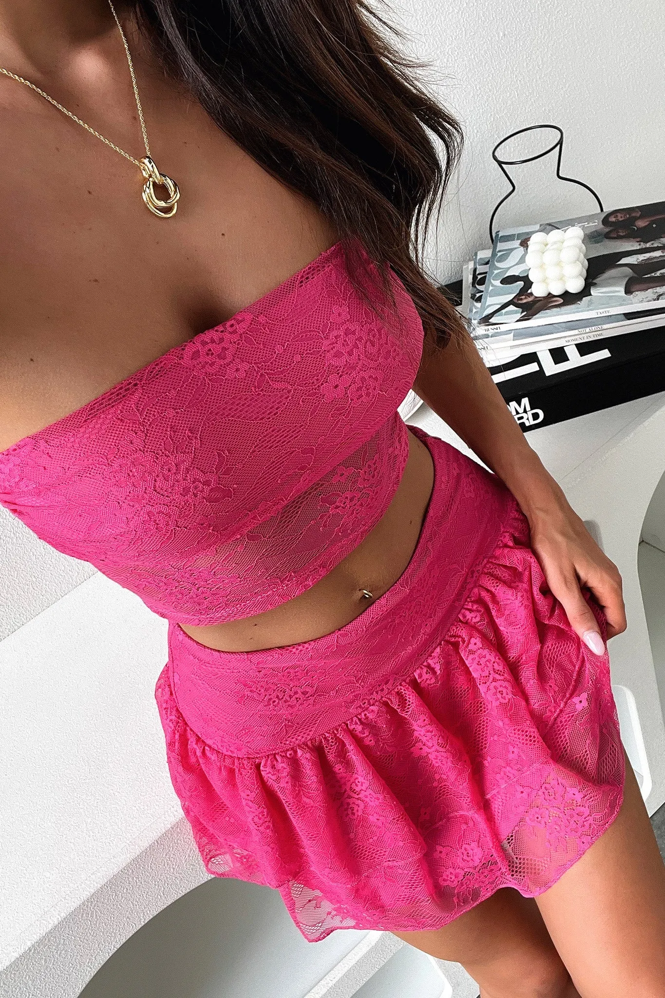 Annabelle Lace Mini Skirt - Pink