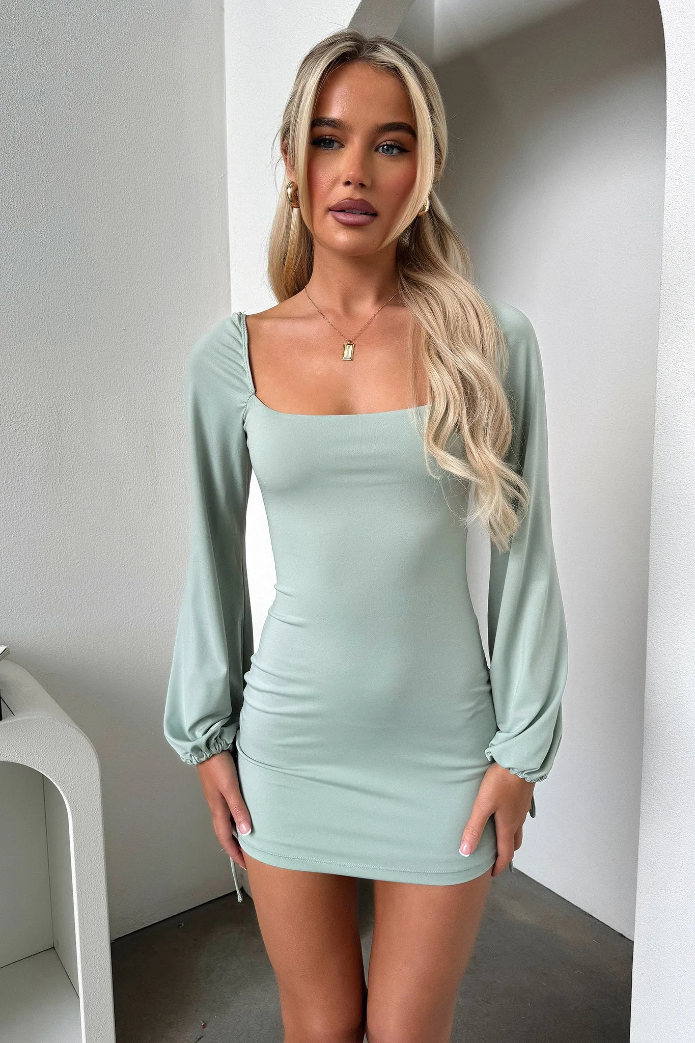 Atkinson Long Sleeve Mini Dress - Sage