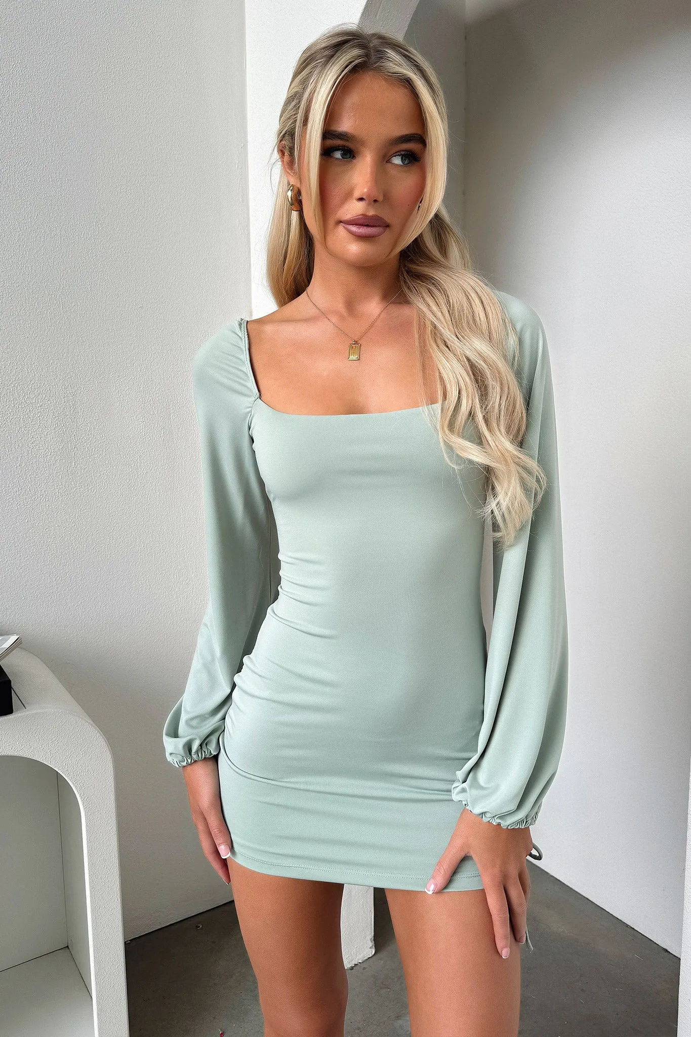 Atkinson Long Sleeve Mini Dress - Sage