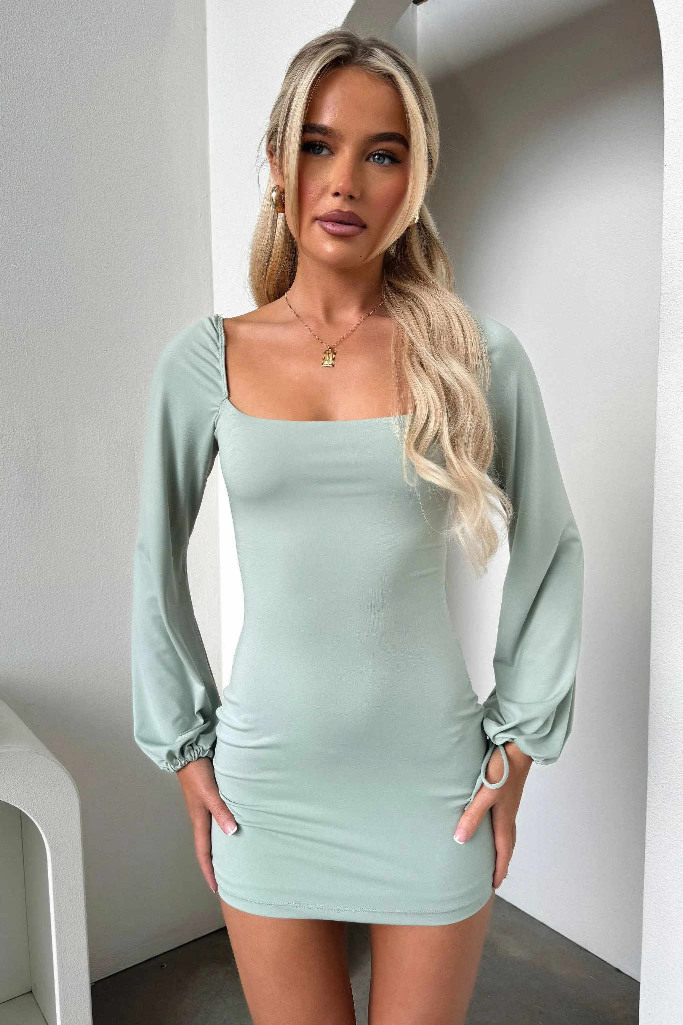Atkinson Long Sleeve Mini Dress - Sage