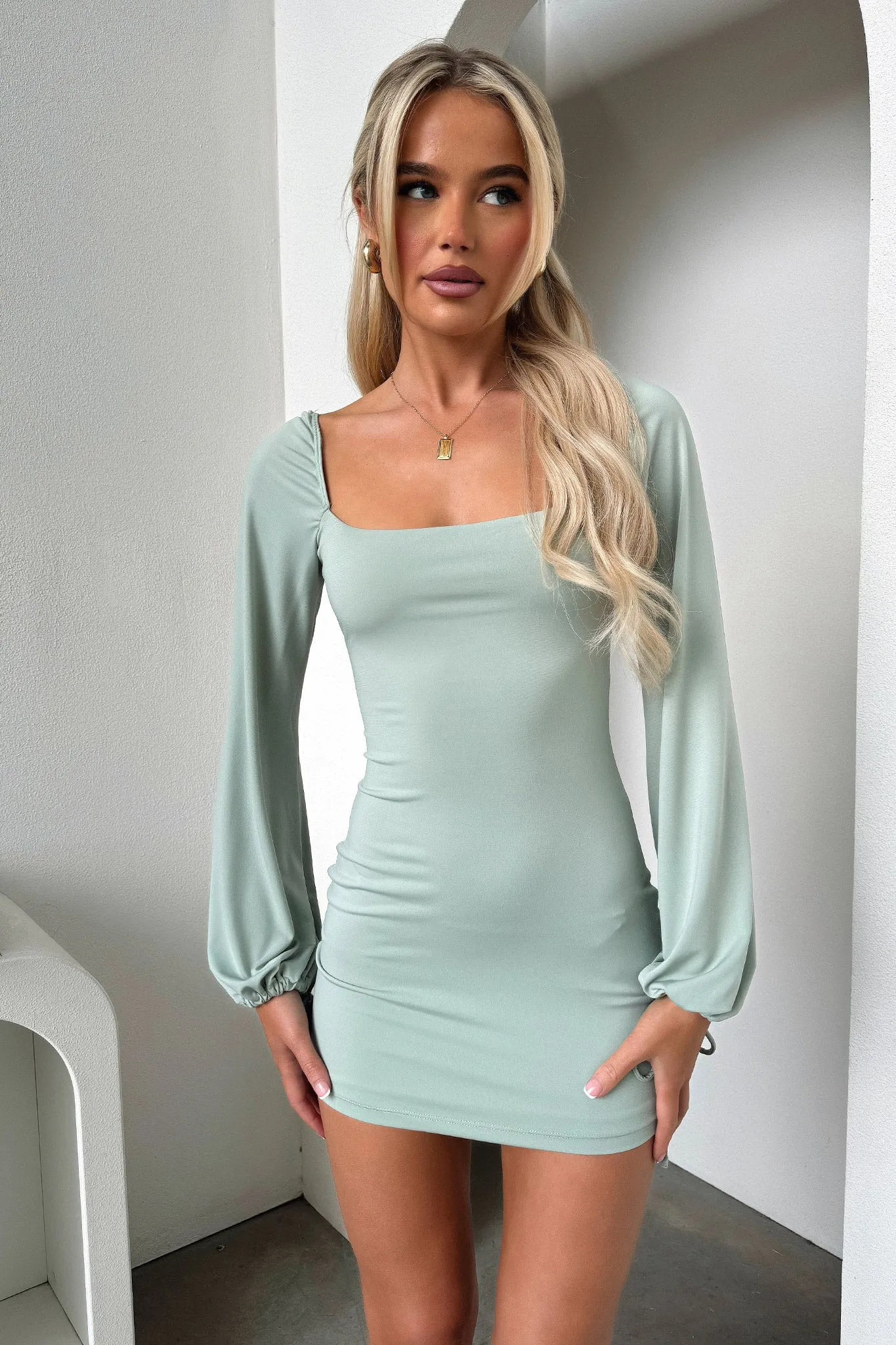 Atkinson Long Sleeve Mini Dress - Sage