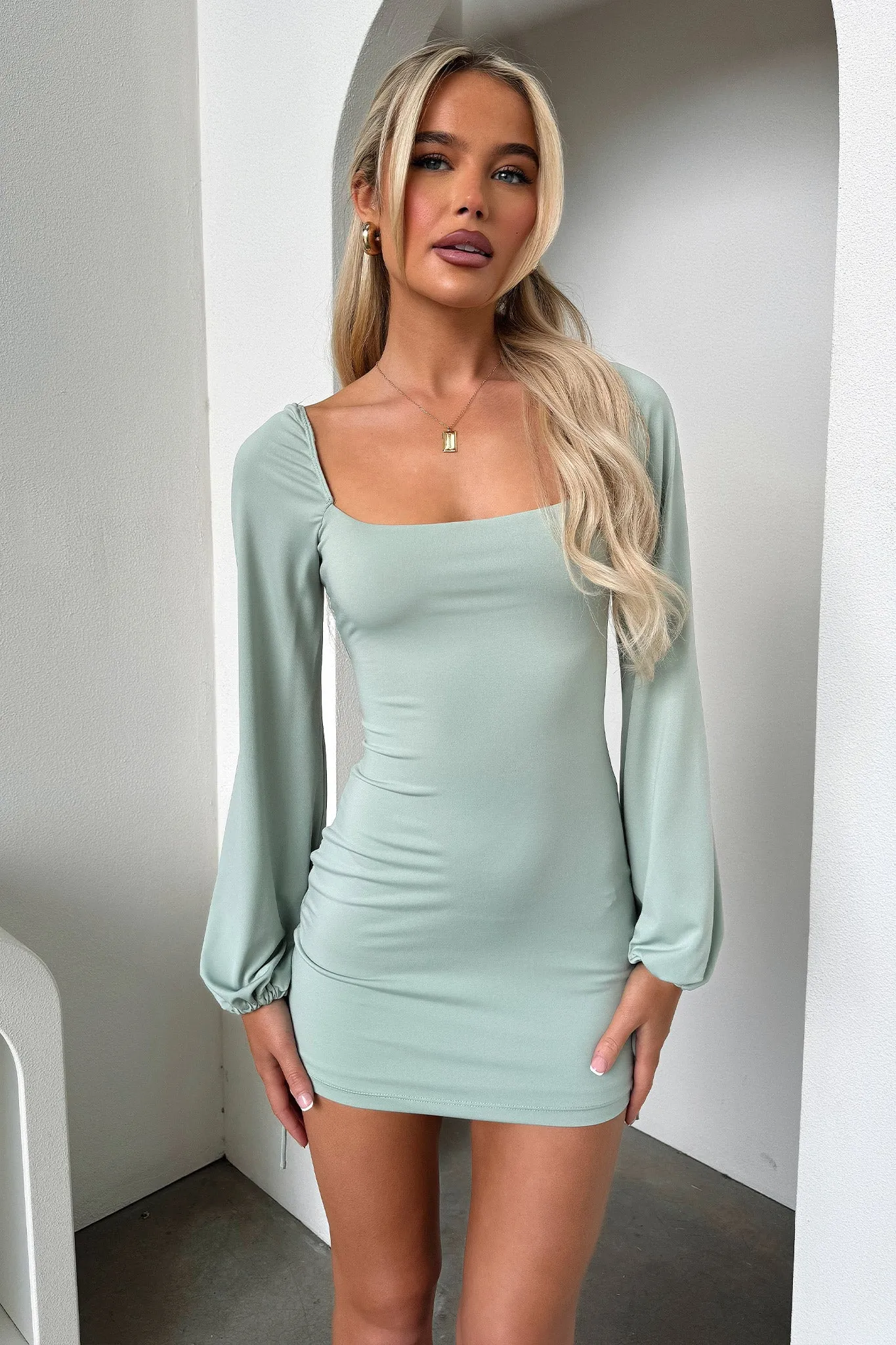 Atkinson Long Sleeve Mini Dress - Sage