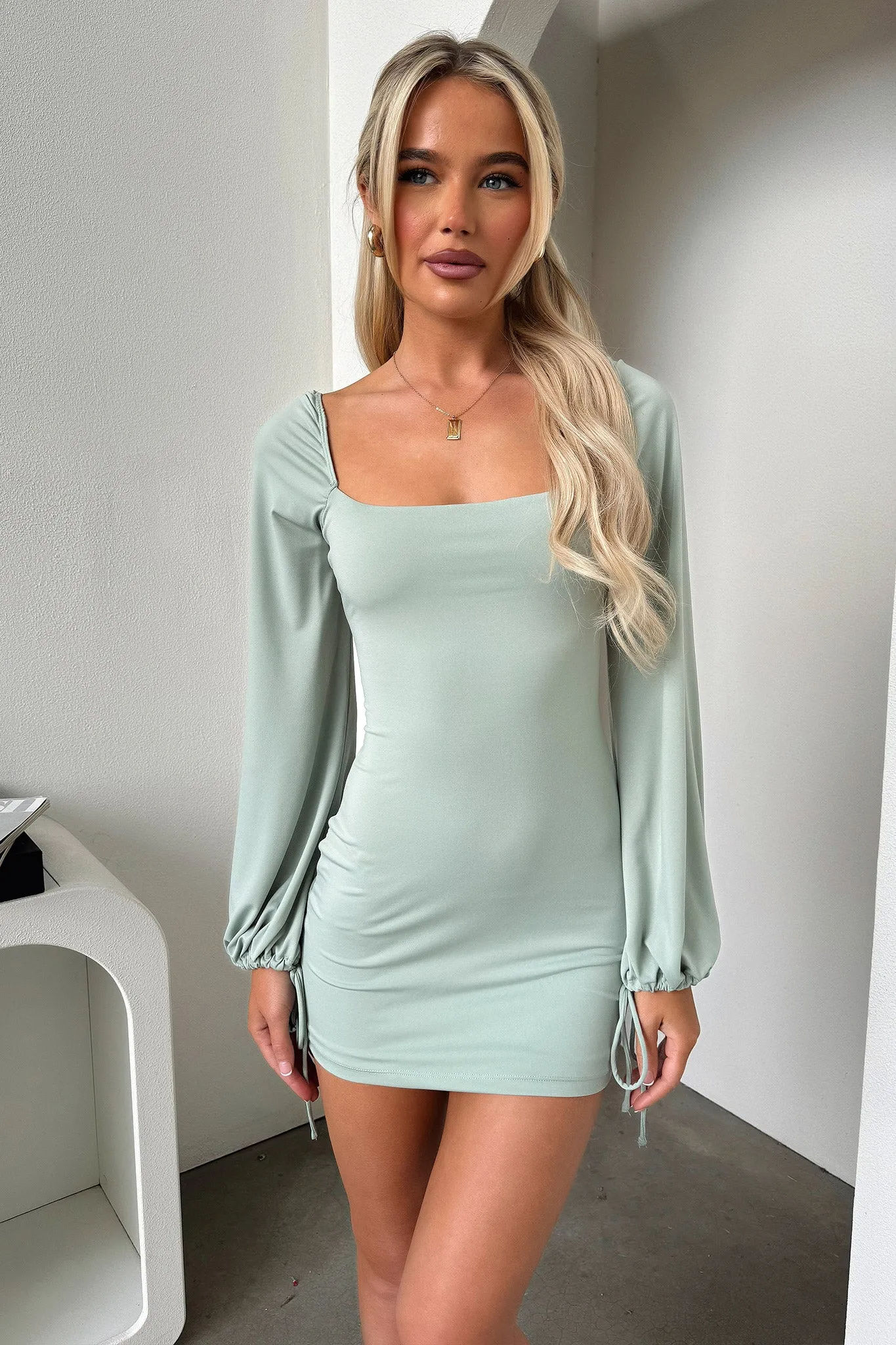 Atkinson Long Sleeve Mini Dress - Sage