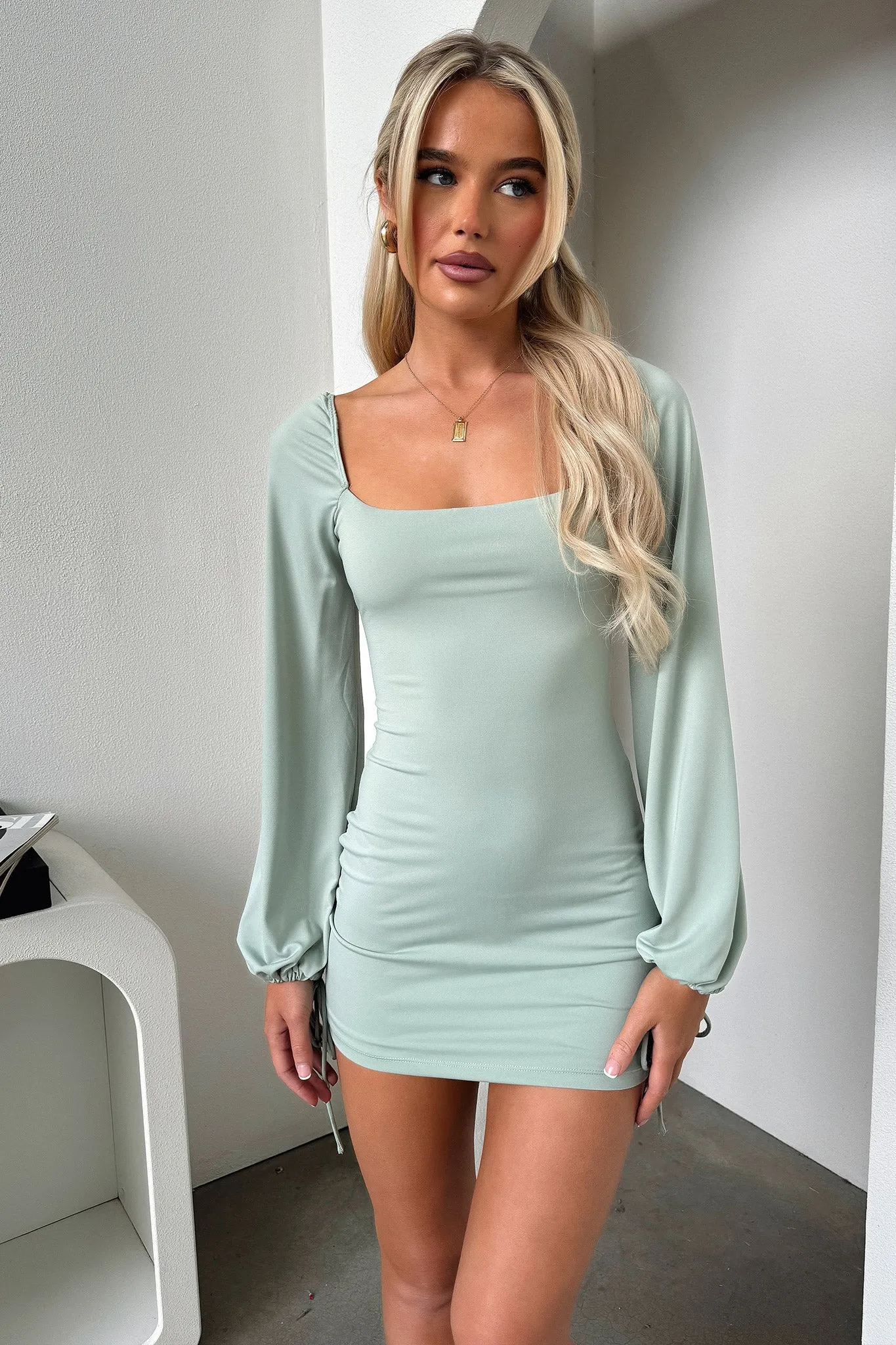 Atkinson Long Sleeve Mini Dress - Sage