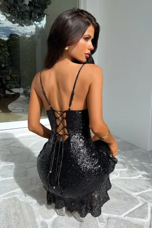 Hannan Sequin Mini Dress - Black