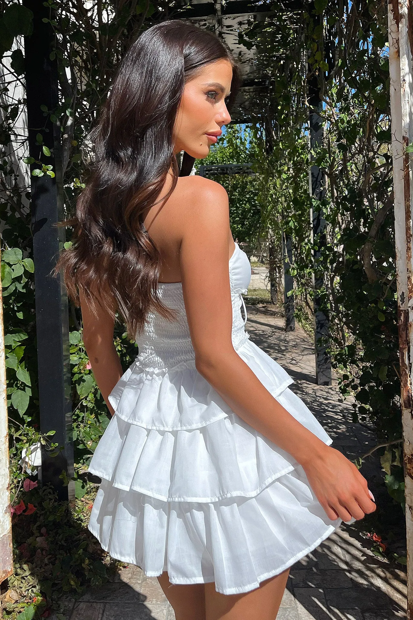 Janine Strapless Tiered Mini Dress - White