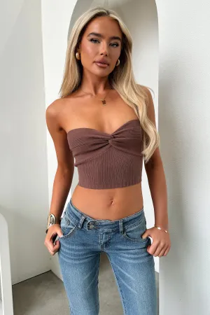 Kylie Strapless Twist Crop - Brown