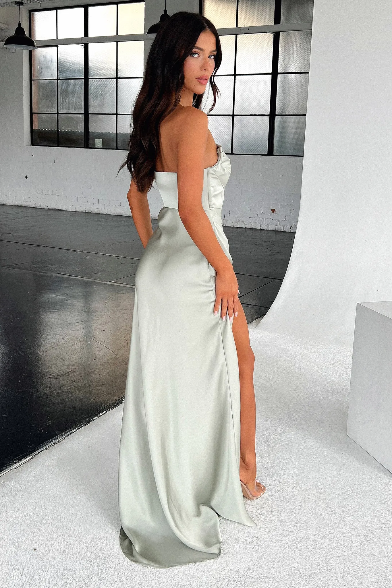 Lola Strapless Satin Maxi Dress - Sage