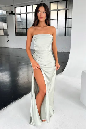Lola Strapless Satin Maxi Dress - Sage
