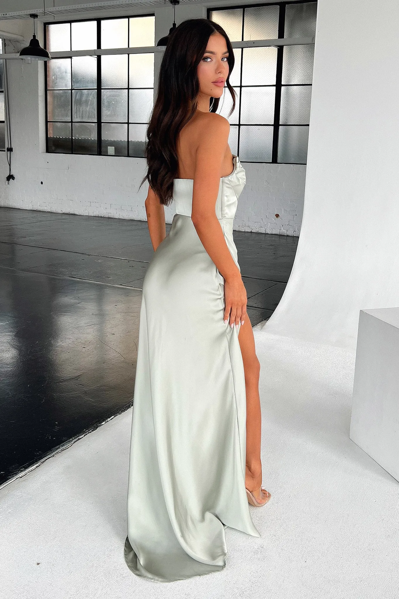 Lola Strapless Satin Maxi Dress - Sage