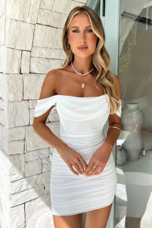 Lucinda Off Shoulder Mesh Mini Dress - White
