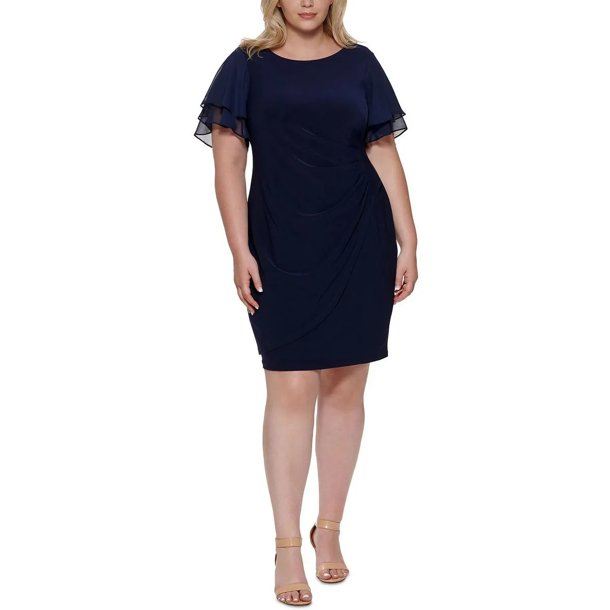 Womens Ruched Mini Sheath Dress